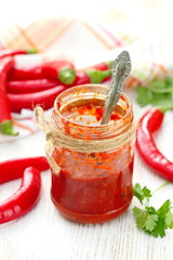 Homemade spicy sauce made of vegetables