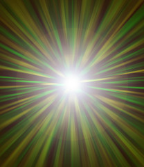 Green yellow radiant star flash background.