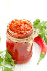Homemade spicy sauce made of vegetables