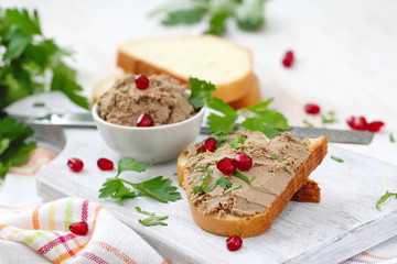 Breakfast sandwiches with homemade chicken liver pate