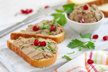 Breakfast sandwiches with homemade chicken liver pate