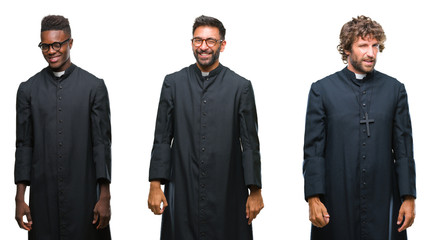 Collage of christian priest men over isolated background winking looking at the camera with sexy...