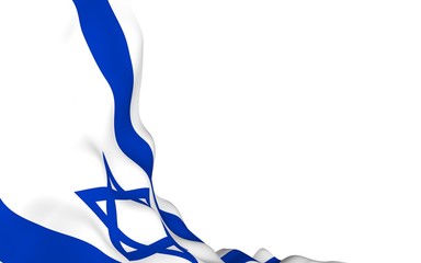 The flag of Israel. State symbol of the State of Israel. A blue Star of David between two horizontal blue stripes on a white field. 3d illustration