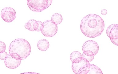 Bitcoin economic financial bubble. Cryptocurrency 3D illustration. Business concept. Pink bubbles on white background. Bit, Coin, mining concept