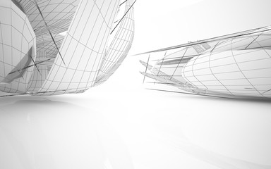 Abstract white interior highlights future. Polygon drawing . Architectural background. 3D illustration and rendering
