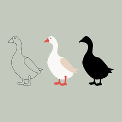 goose , vector illustration ,  flat style , black silhouette