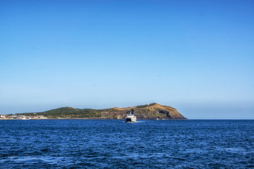 Fototapeta na wymiar Udo Island view and Ferry