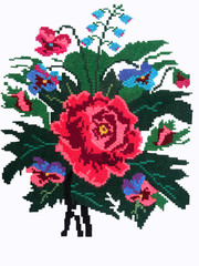 embroidered delicate flowers on a white background, Ukrainian embroidery