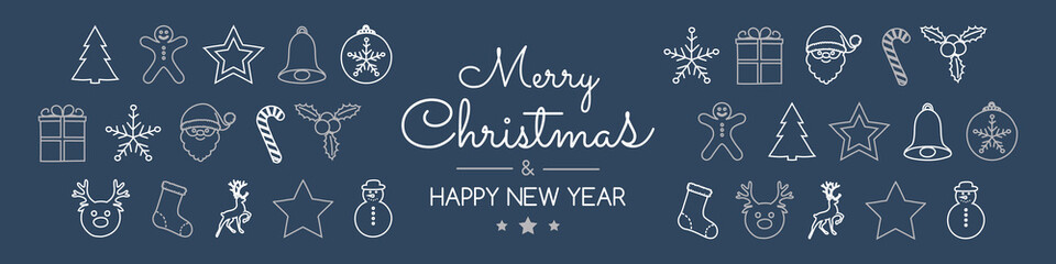 Obraz premium Christmas card in retro style with hand drawn elements. Vector.