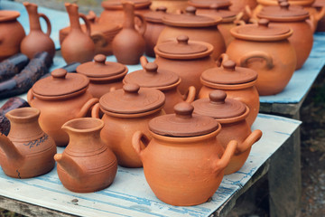 Fototapeta na wymiar Set of clay pots
