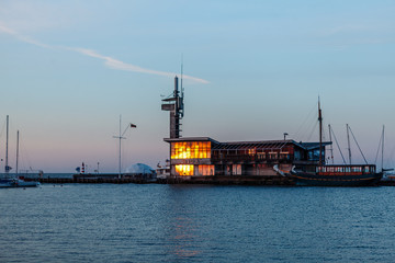 Reflection of the sun on the port glass in Nida, Lithuania.