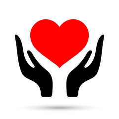 Healthcare hands holding heart. Man holds a heart in his hands flat vector icon for apps and website