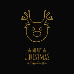 Christmas card with with hand drawn reindeer. Vector.