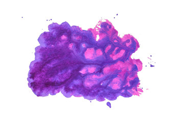 Abstract watercolor of purple color. Handmade stain.  Isolated watercolor illustration for decoration