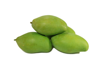 Heap of Vibrant Green Color Sweet and Sour Thai Young Mangoes Isolated on White Background 