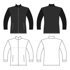 Zip fastener turleneck jacket man template (front, back views)