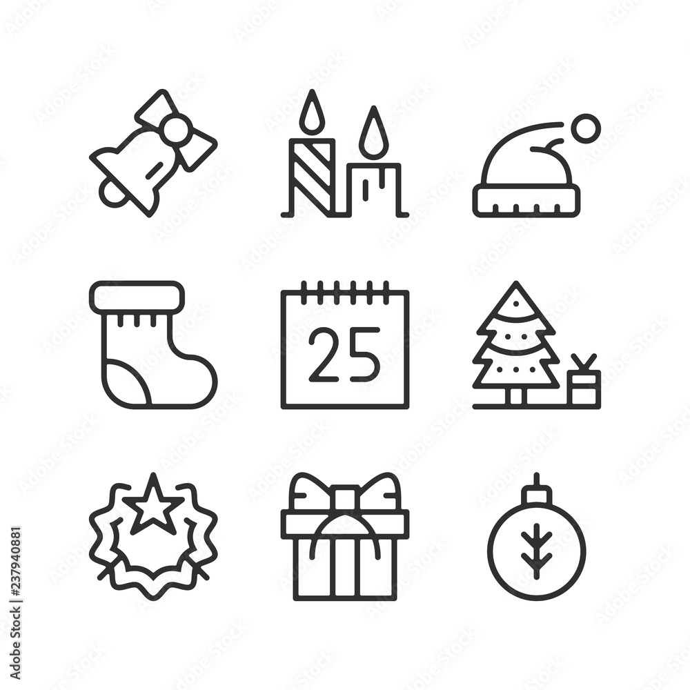 Poster christmas line icons set. outline elements, linear signs, simple symbols collection. modern graphic 