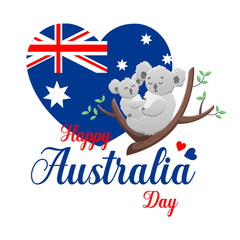 Vector poster on white background. Happy Australia Day. Cute funny koala. Template for print, design