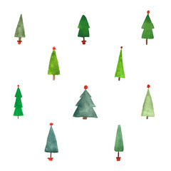 watercolor Christmas trees set
