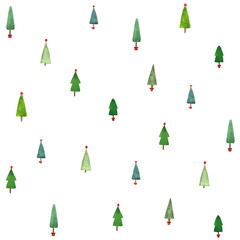 watercolor christmas mood trees forest seamless pattern