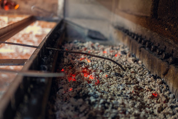 Burning glowing coal pieces