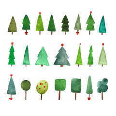 watercolor Christmas trees set
