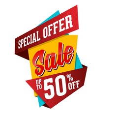 Super Sale paper banner. Super Sale and special offer. 50% off