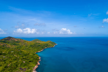 Aerial view of beautiful island at Seychelles in the Indian Ocean.Top view from drone