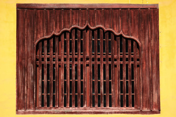 Wooden window design of the main hall in a traditional Chinese buddhist temple in Suzhou, China, Asia