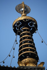 Roof top decotration on the main hall of a Chinese temple in an old town in China, Asia