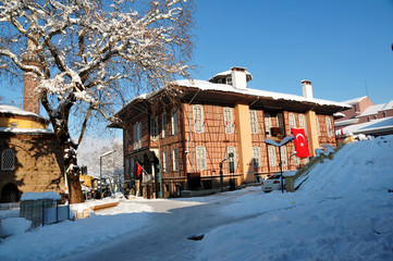 snow covered bursa historic town hall
