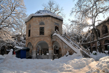 historic kozahan bazaar covered with snow © recepelal