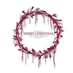 Christmas contour wreath of twigs and leaves