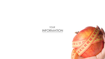 Apple centimeter in hand health losing weight pattern on white background isolation