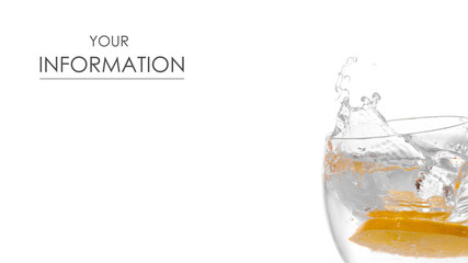 Glass of water with lemon pattern on white background isolation