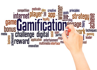 Gamification word cloud hand writing concept