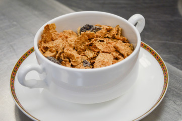Raisin bran in bowl
