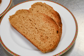 Rye bread toast on plate
