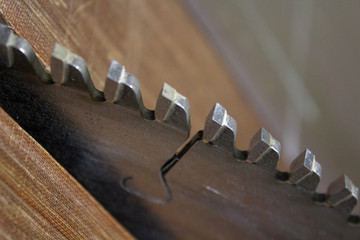 ends of points of disk saw on a circulation equipment..