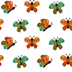 Bright colored butterflies. Seamless pattern. Isolated on white background.