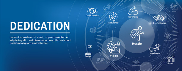 Persistence icon set with person climbing hill or mountain & persevering
