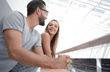 close up.couple in love standing on the terrace of the hotel