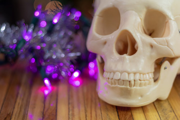 Purple Christmas lights and skull festive parody