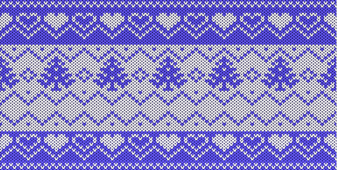 Vector blue and white knitted seamless pattern in Scandinavian style