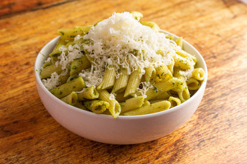 Bowl of Penne Pasta with Pesto Sauce