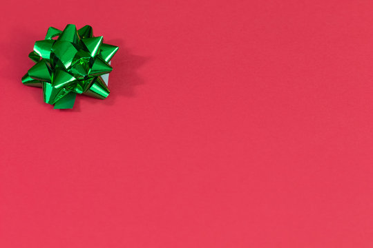 Festive Red Contruction Paper Background Green Bow