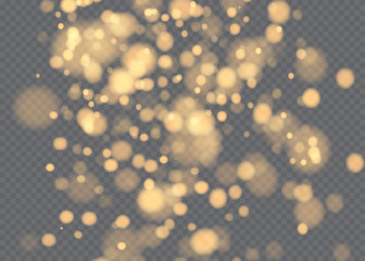 Vector falling snow effect isolated on transparent background with blurred bokeh.