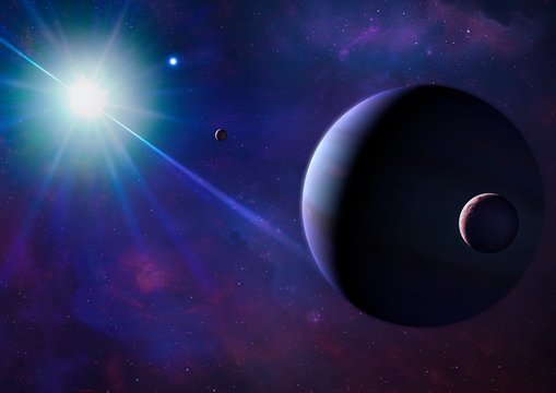 Illustration of a planet orbiting a pulsar
