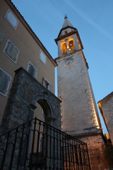 Fototapeta na wymiar bell tower in the old town at sunset