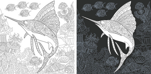 Coloring page with sailfish